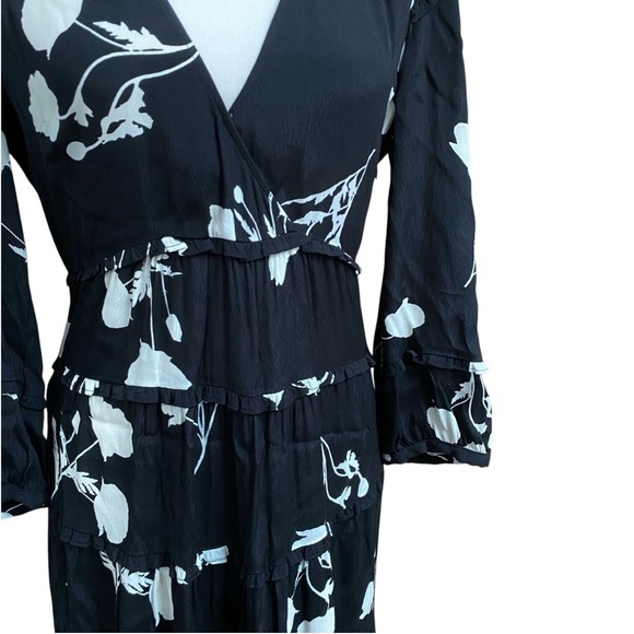 Ba&sh Paule Floral Maxi Dress Black White V-Neck 3/4 Sleeve Women’s Small - Picture 5 of 16